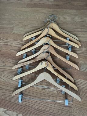 8 Natural Wood Multi-Purpose Clothes Hangers with Clips - Pack